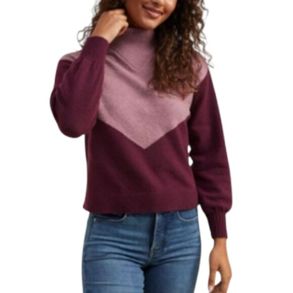 UpWest Sweaters - UpWest Maroon and Pink Chevron Mock Neck Sweater